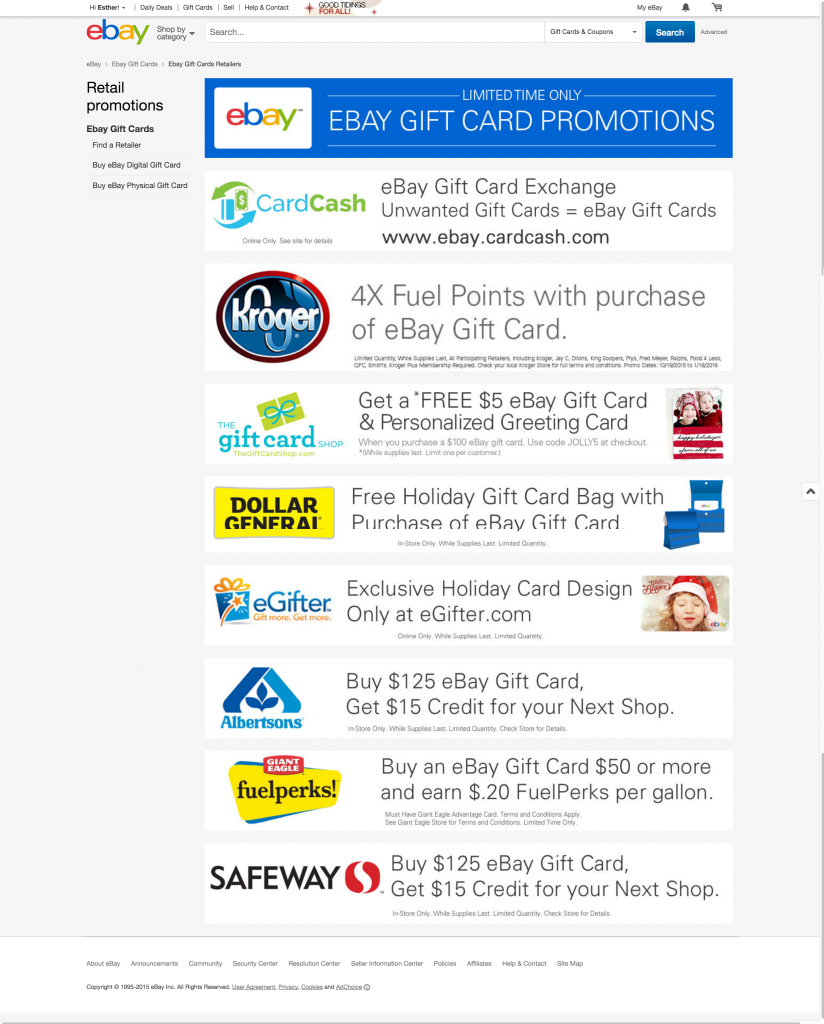 Ebay Gift Card Retail Promotions and Sales Ebay Gift Card Sale eBay