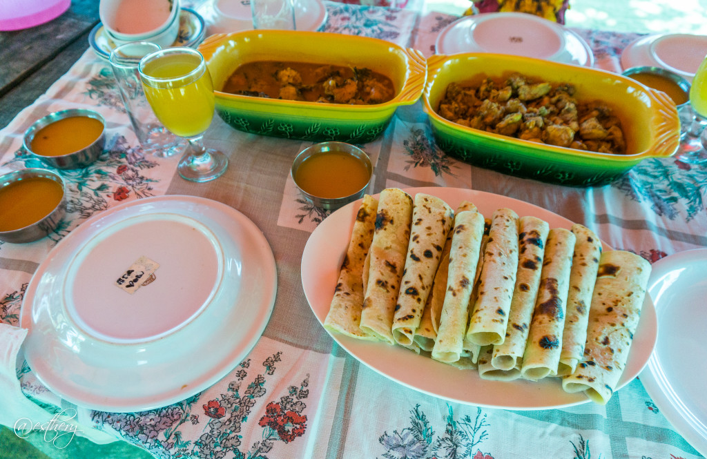 Lunch! Mahi Mahi curry, chicken curry, and roti.