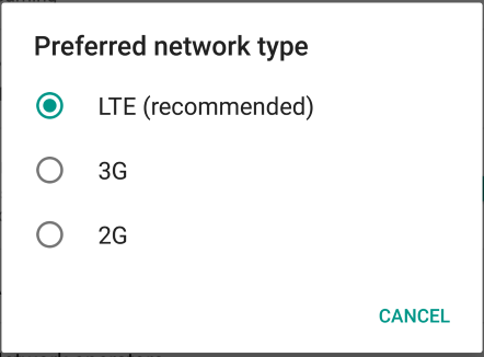 Select 3G or 2G. Don't select LTE