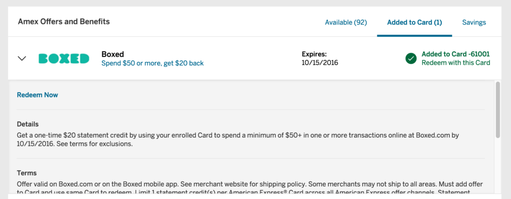Boxed.com Amex Offer